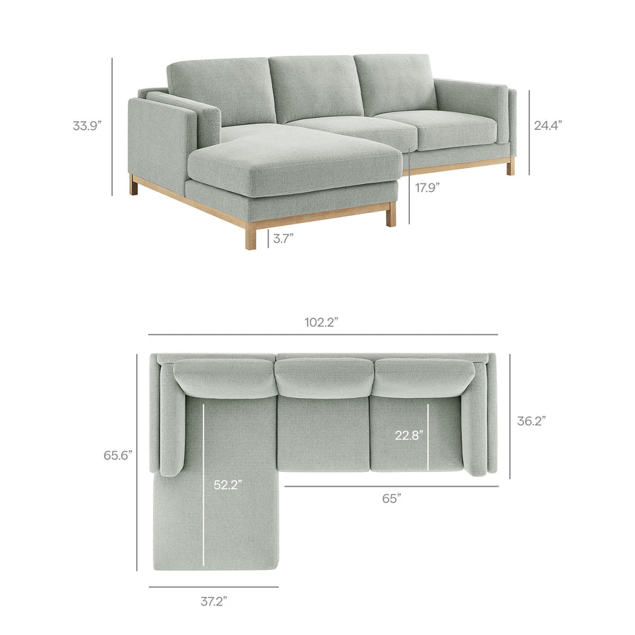 Fern Left-Facing Fabric Sectional Sofa with Chaise in Mist