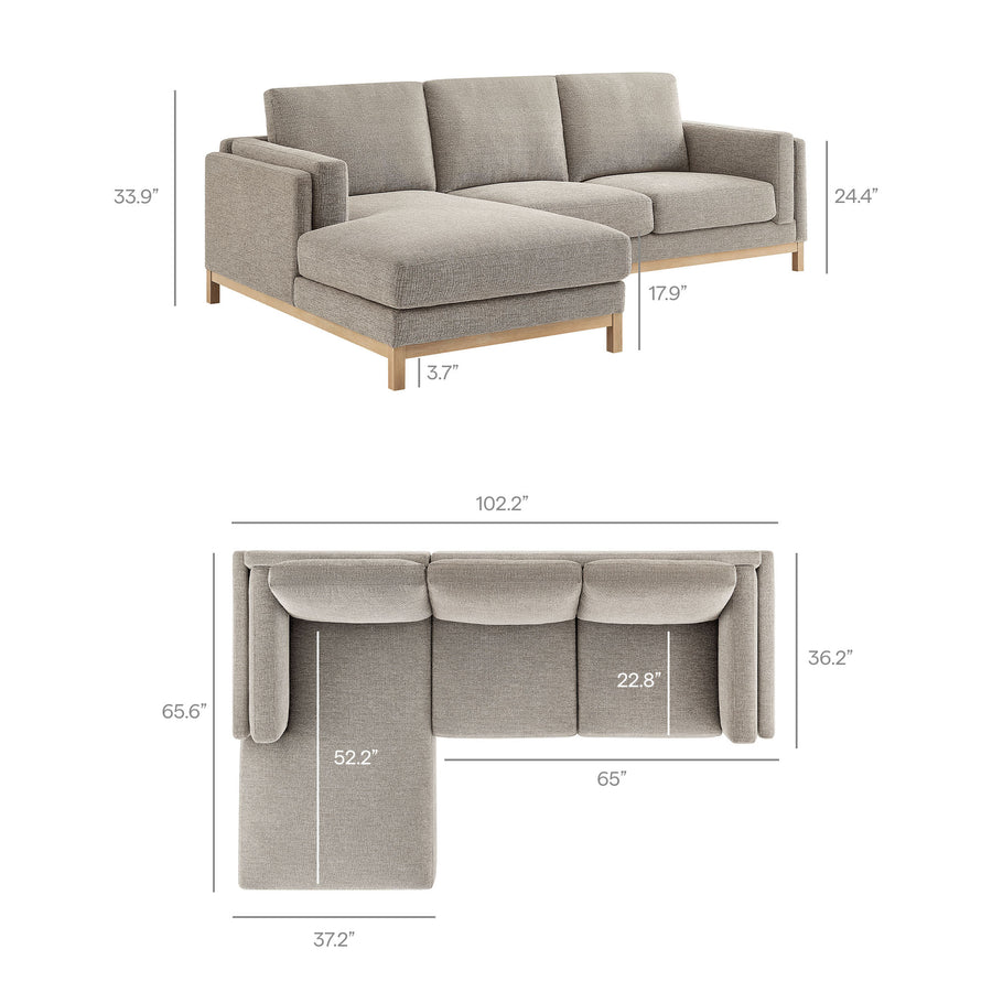 Fern Left-Facing Fabric Sectional Sofa with Chaise in Pewter