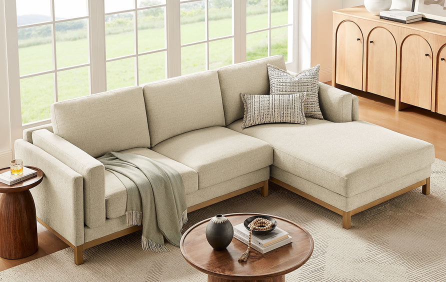 Fern Right-Facing Fabric Sectional Sofa with Chaise in Ivory
