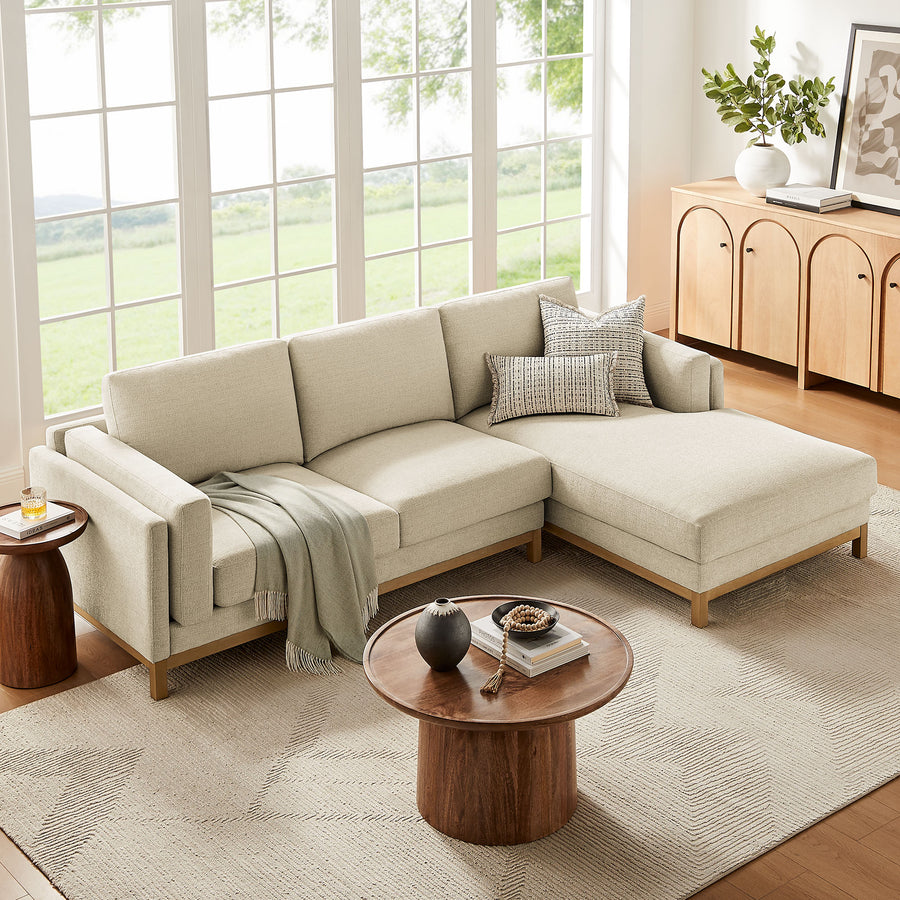 Fern Right-Facing Fabric Sectional Sofa with Chaise in Ivory