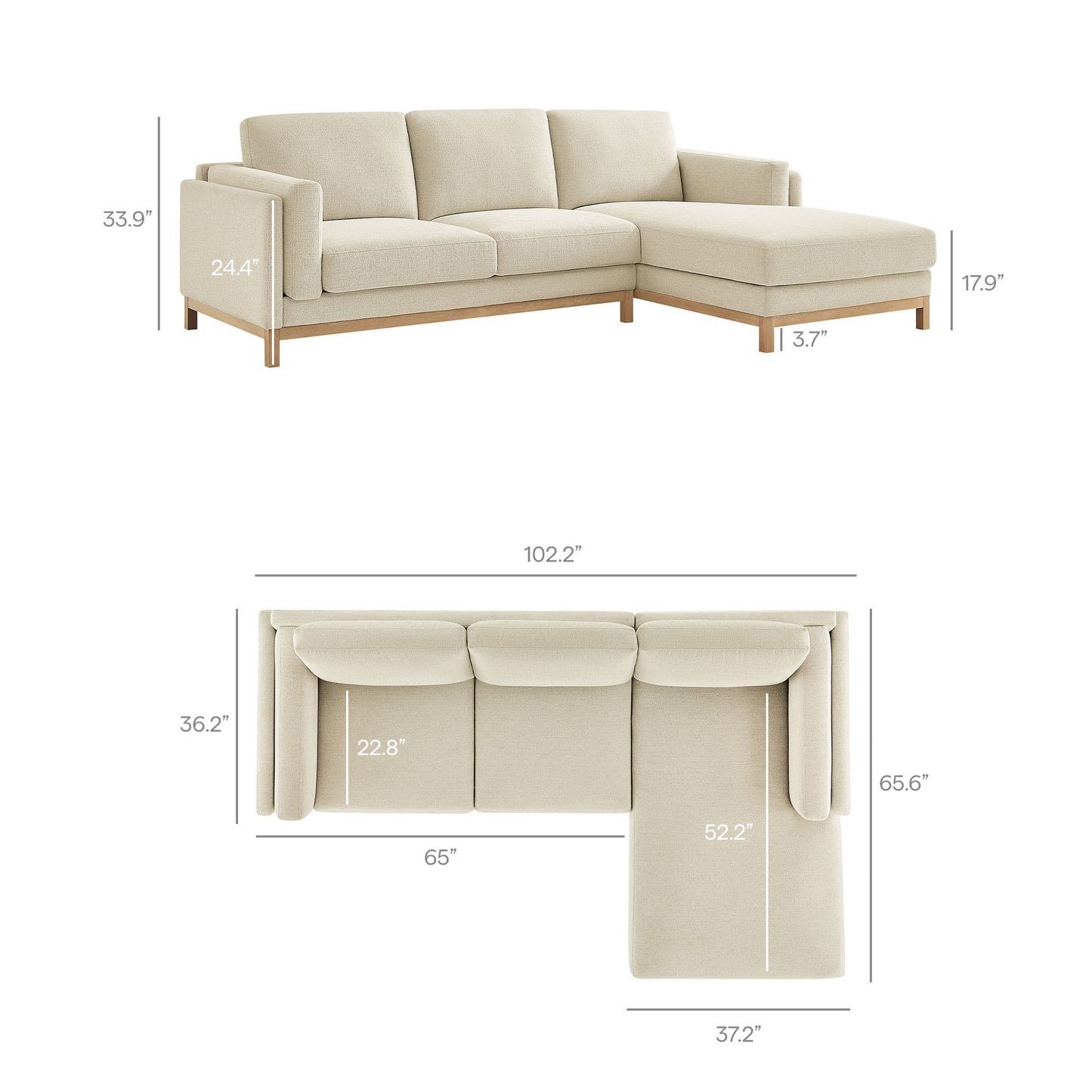 Roscoe Right-Facing Fabric Sectional Sofa with Chaise by Furniture for America
