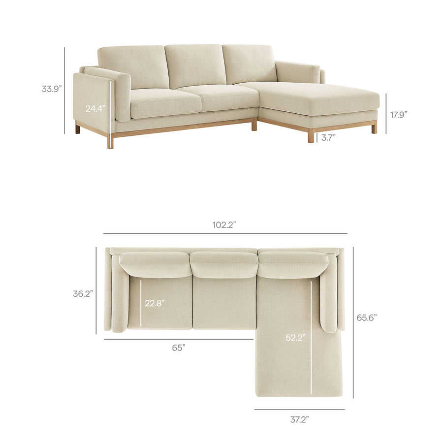 Fern Right-Facing Fabric Sectional Sofa with Chaise in Ivory