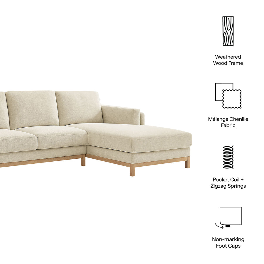 Fern Right-Facing Fabric Sectional Sofa with Chaise in Ivory