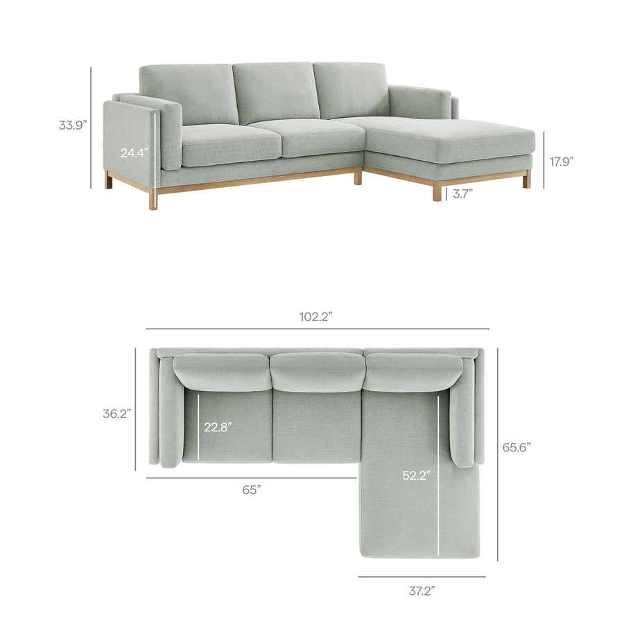 Fern Right-Facing Fabric Sectional Sofa with Chaise in Mist