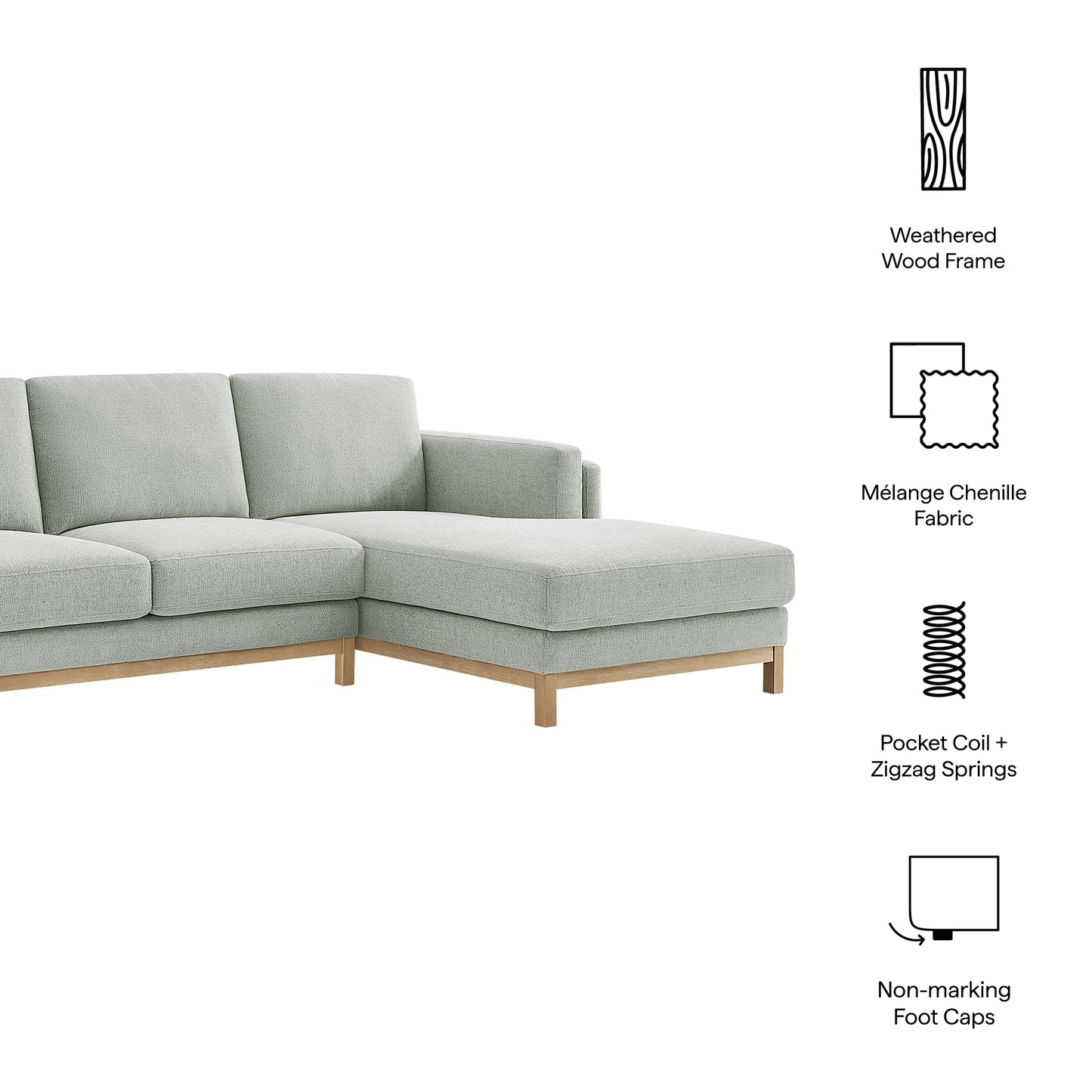 Roscoe Right-Facing Fabric Sectional Sofa with Chaise by Furniture for America
