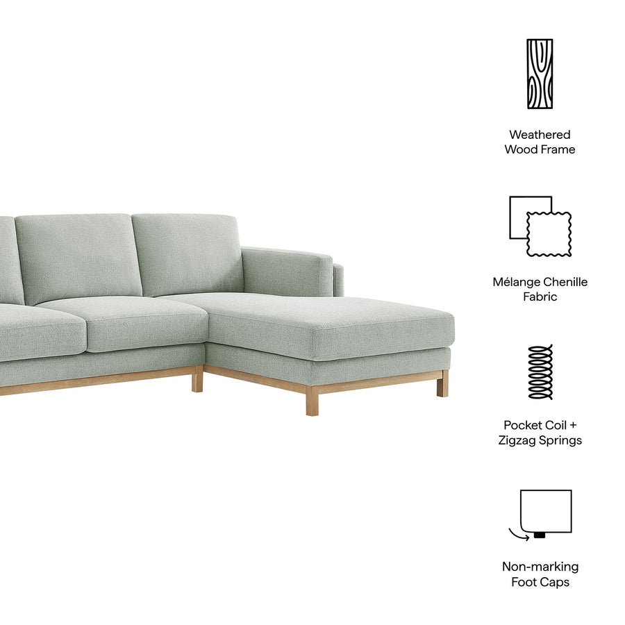 Fern Right-Facing Fabric Sectional Sofa with Chaise in Mist