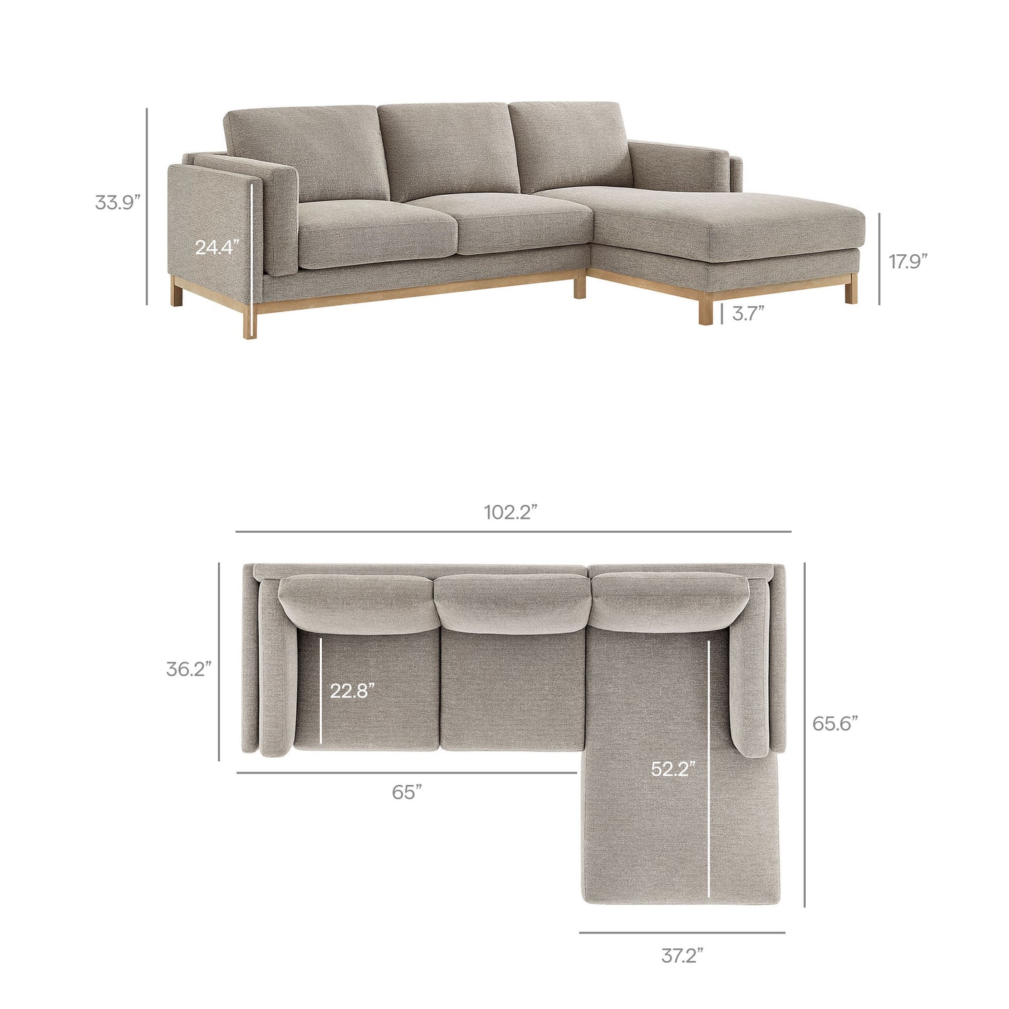 Roscoe Right-Facing Fabric Sectional Sofa with Chaise by Furniture for America
