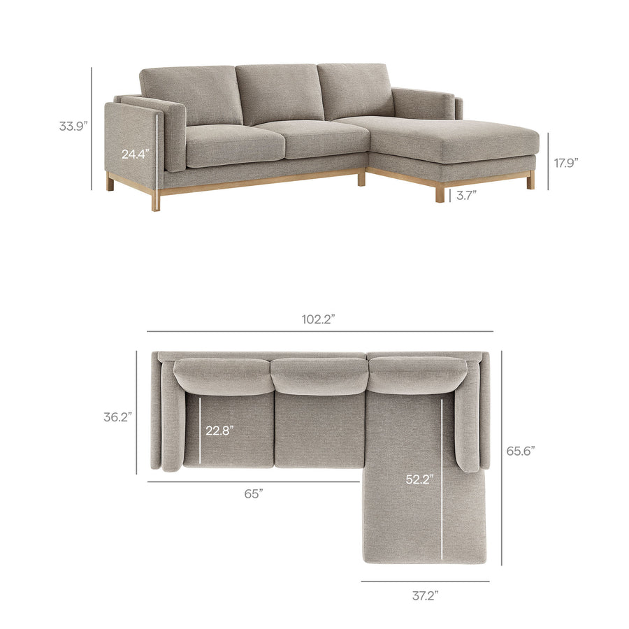 Fern Right-Facing Fabric Sectional Sofa with Chaise in Pewter