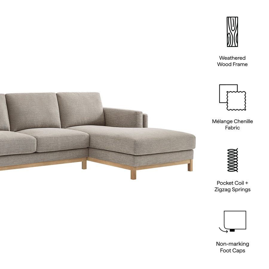 Fern Right-Facing Fabric Sectional Sofa with Chaise in Pewter