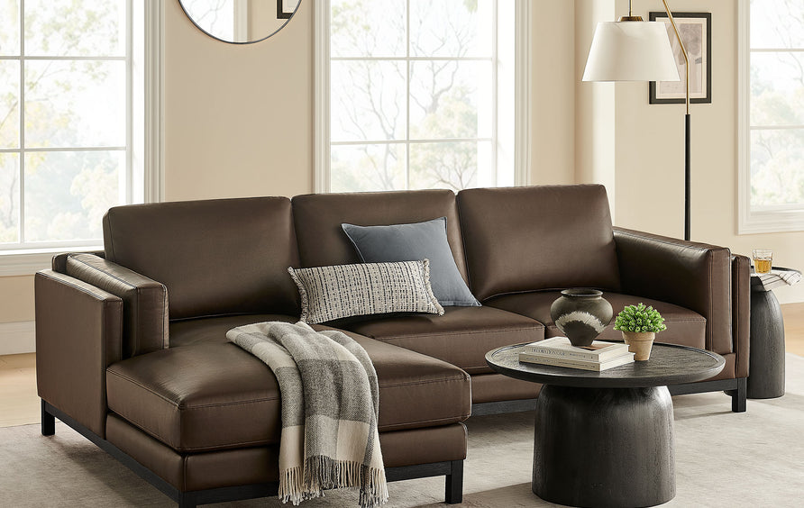 Fern Left-Facing Vegan Leather Sectional Sofa with Chaise in Espresso