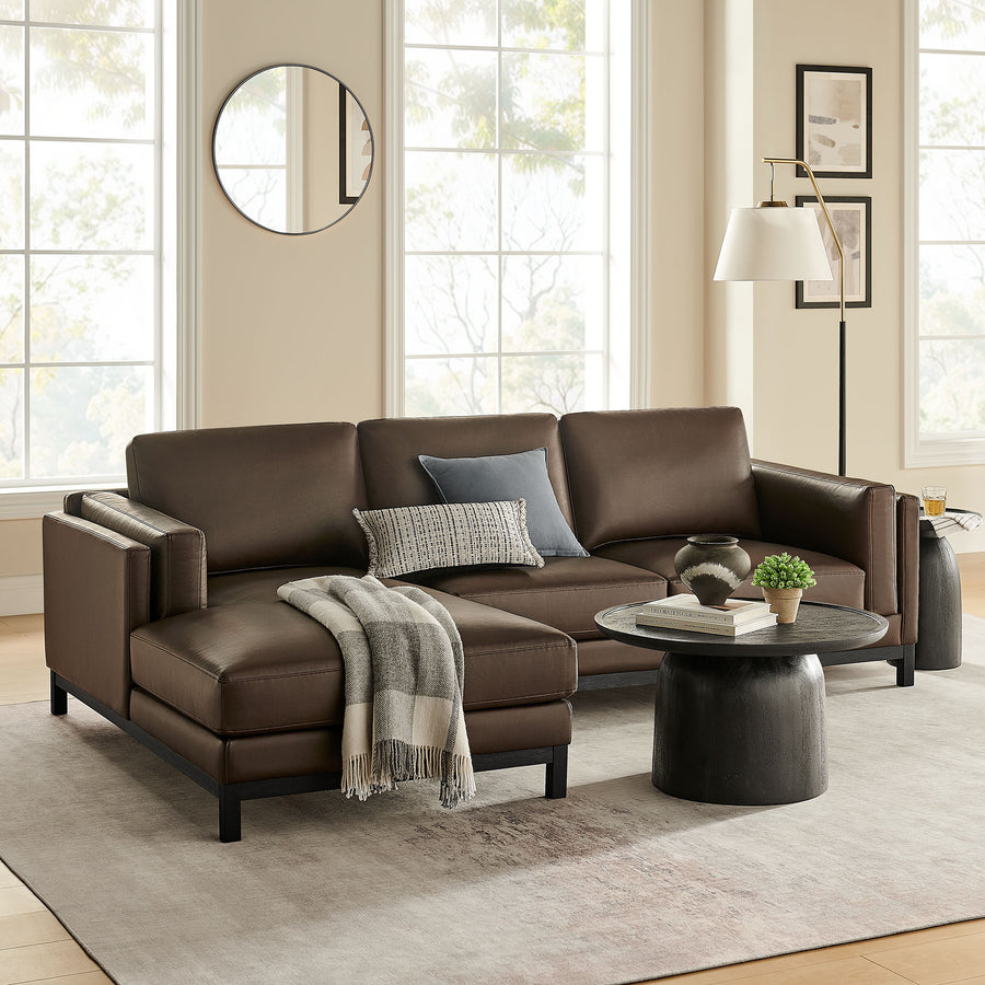 Fern Left-Facing Vegan Leather Sectional Sofa with Chaise in Espresso
