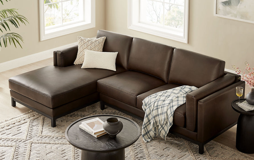 Fern Left-Facing Vegan Leather Sectional Sofa with Chaise in Espresso
