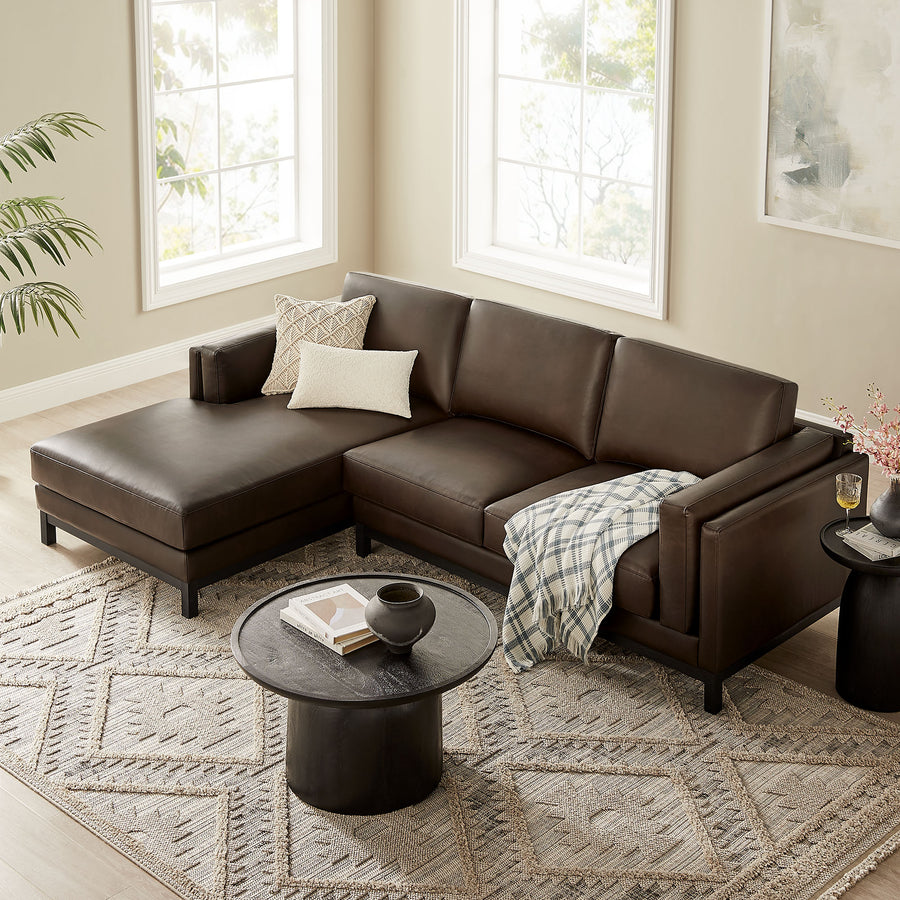Fern Left-Facing Vegan Leather Sectional Sofa with Chaise in Espresso