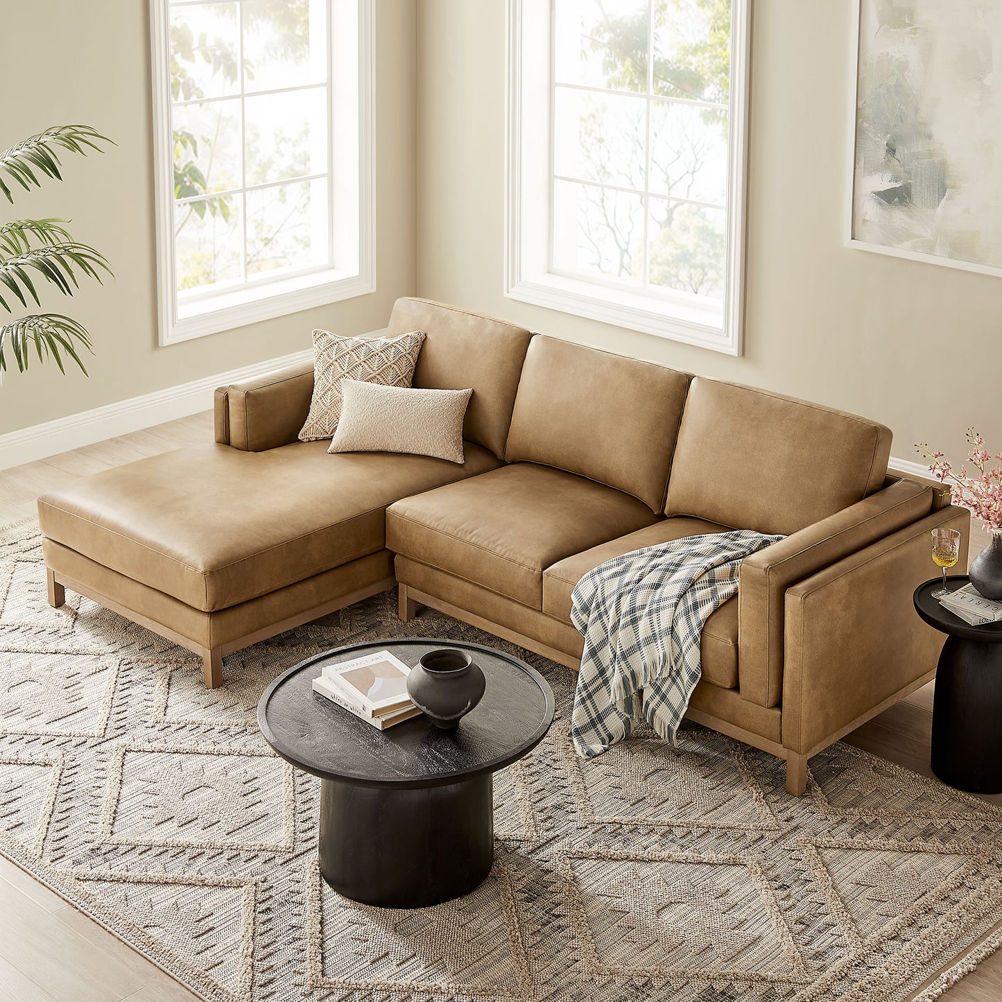 Roscoe Left-Facing Vegan Leather Sectional Sofa with Chaise by Furniture for America