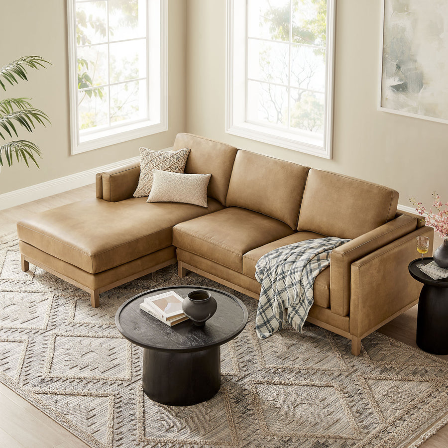 Fern Left-Facing Vegan Leather Sectional Sofa with Chaise in Toast
