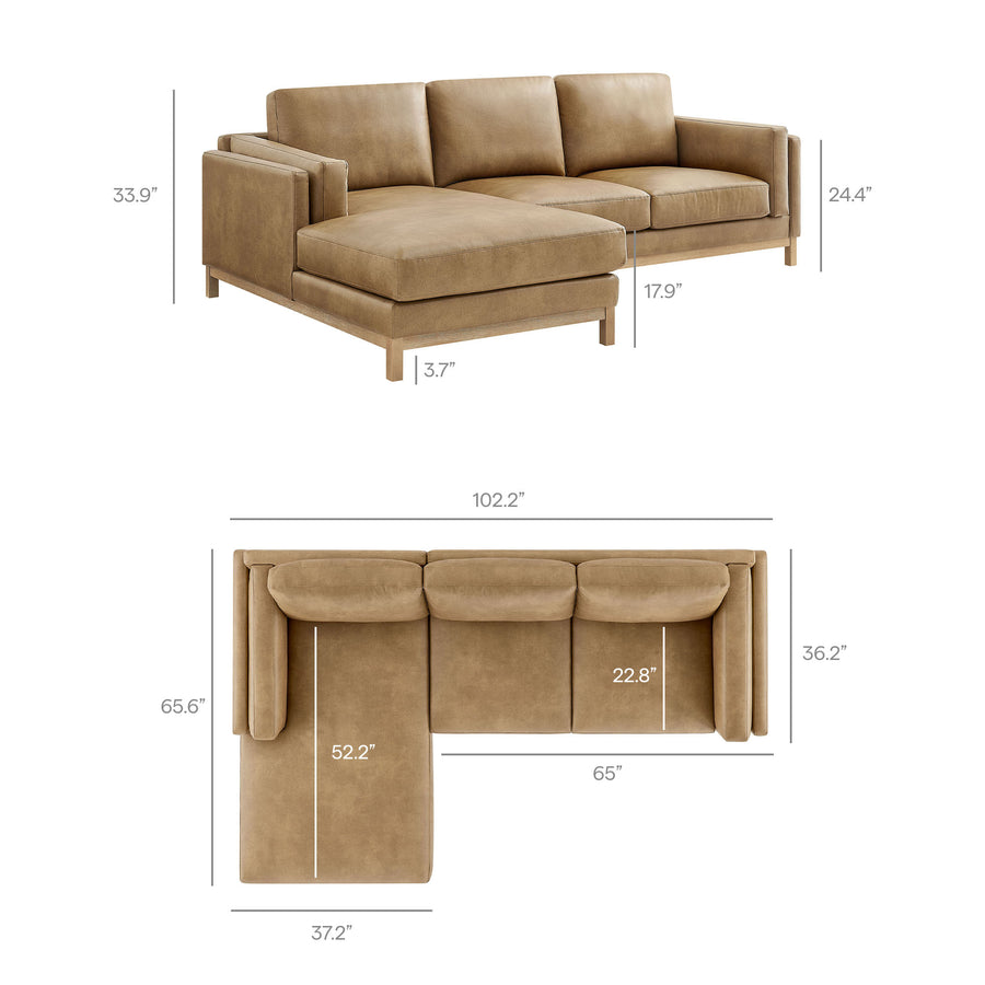 Fern Left-Facing Vegan Leather Sectional Sofa with Chaise in Toast
