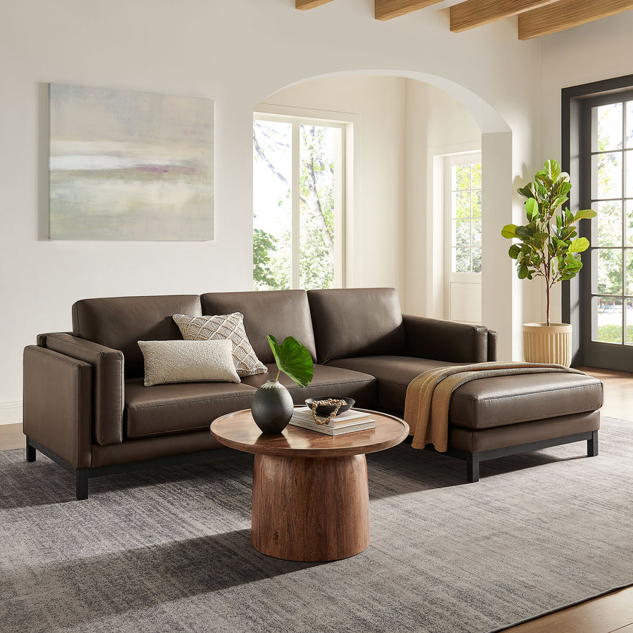 Fern Right-Facing Vegan Leather Sectional Sofa with Chaise in Espresso