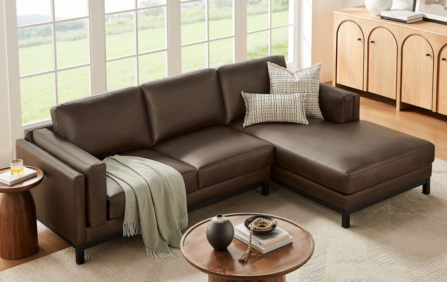 Fern Right-Facing Vegan Leather Sectional Sofa with Chaise in Espresso