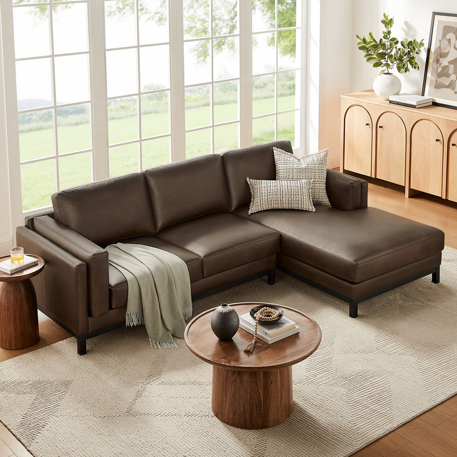 Fern Right-Facing Vegan Leather Sectional Sofa with Chaise in Espresso