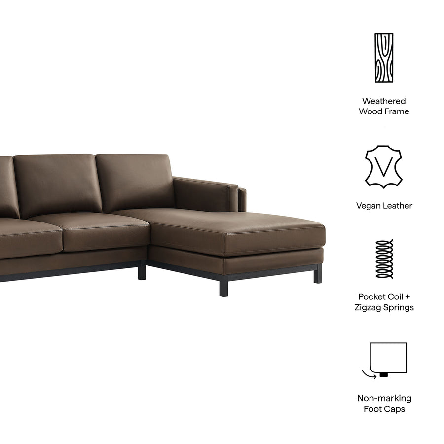 Fern Right-Facing Vegan Leather Sectional Sofa with Chaise in Espresso