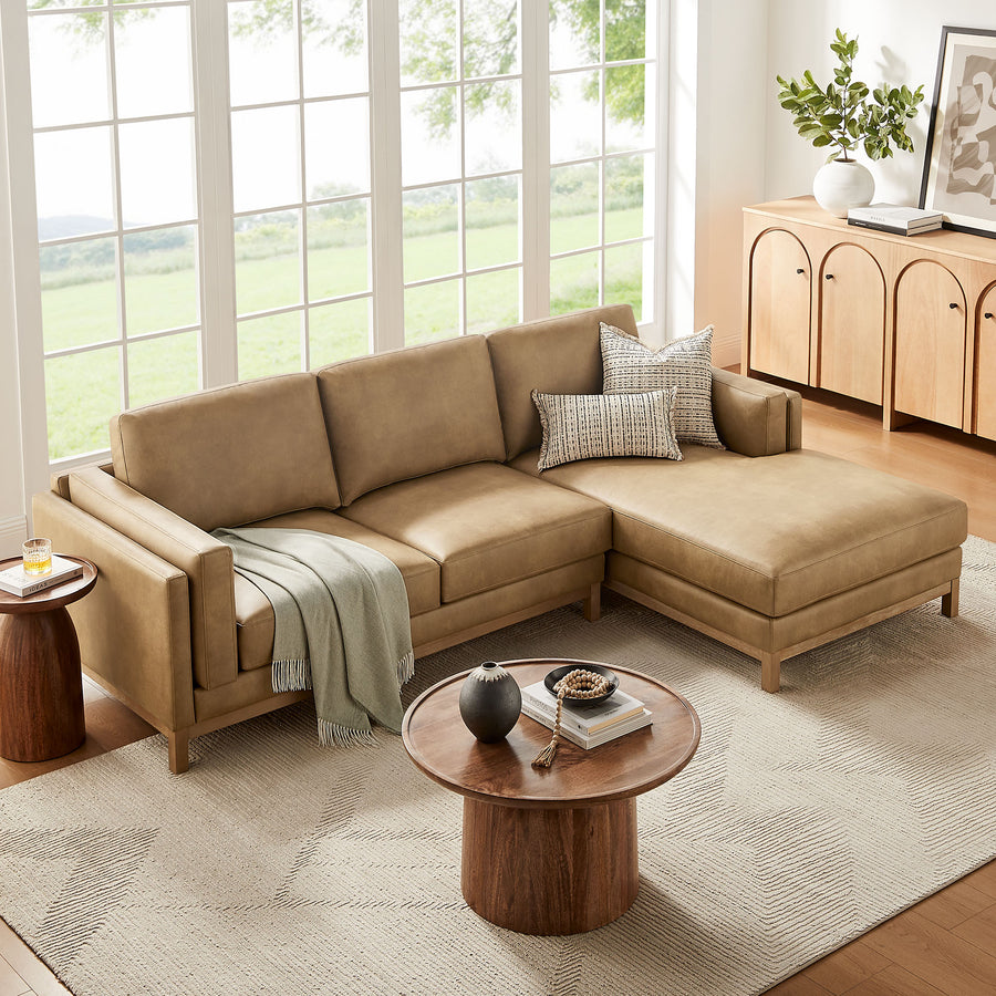 Fern Right-Facing Vegan Leather Sectional Sofa with Chaise in Toast
