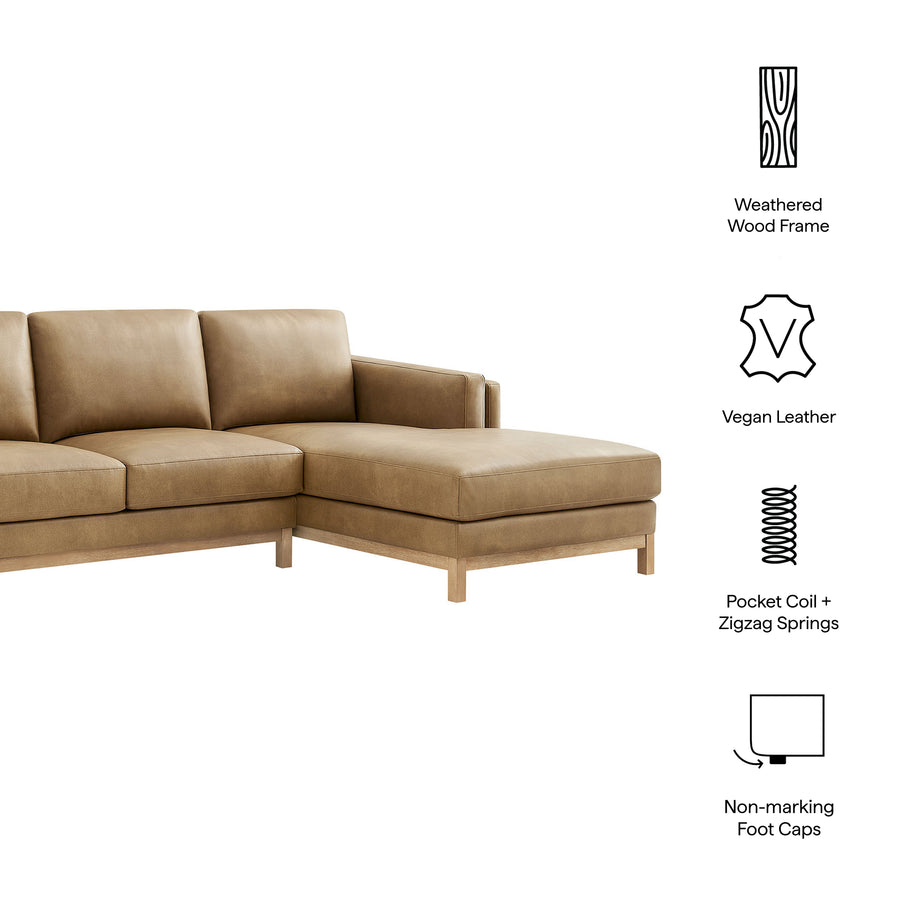 Fern Right-Facing Vegan Leather Sectional Sofa with Chaise in Toast