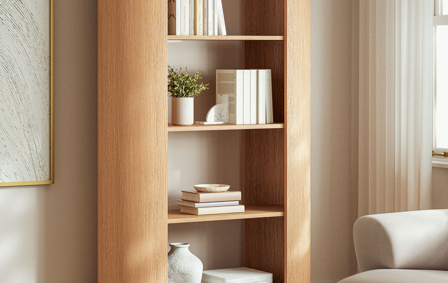 Alcove 74 Inch Curved 4 Tier Bookshelf in Natural