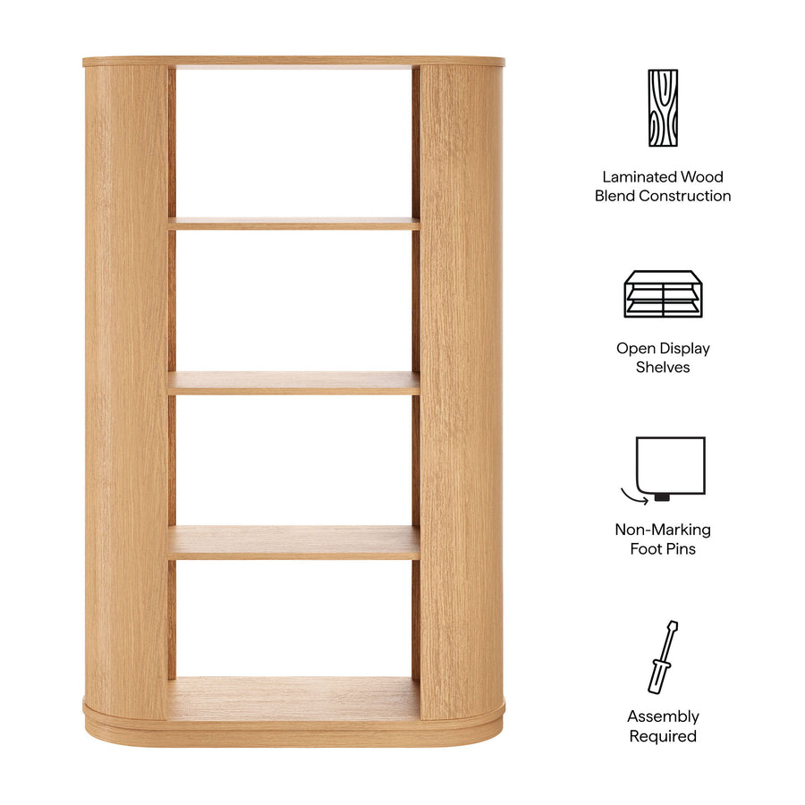 Alcove 74 Inch Curved 4 Tier Bookshelf in Natural