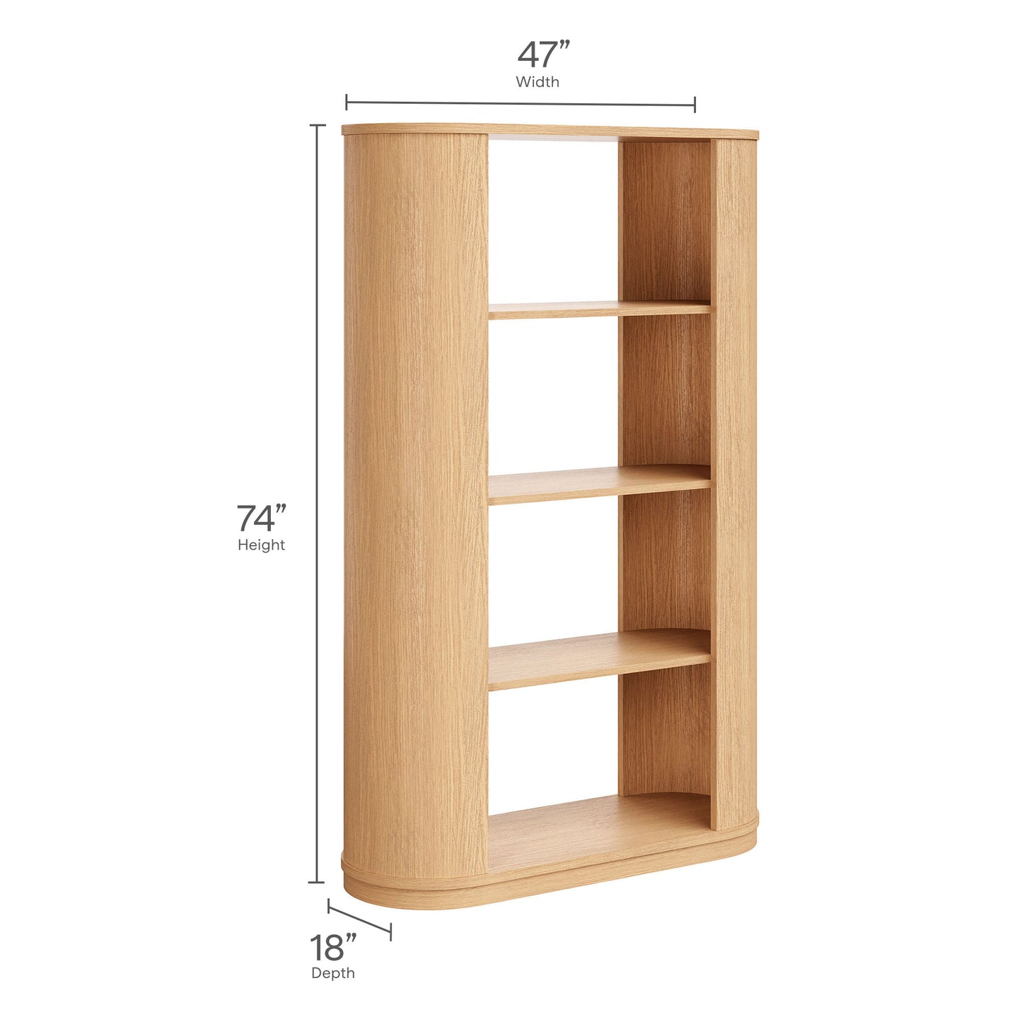 Alcove 74 Inch Curved 4 Tier Bookshelf in Natural
