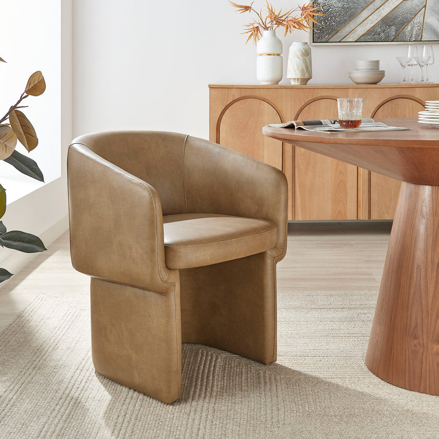 Halle Barrel Back Vegan Leather Dining Chair in Toast