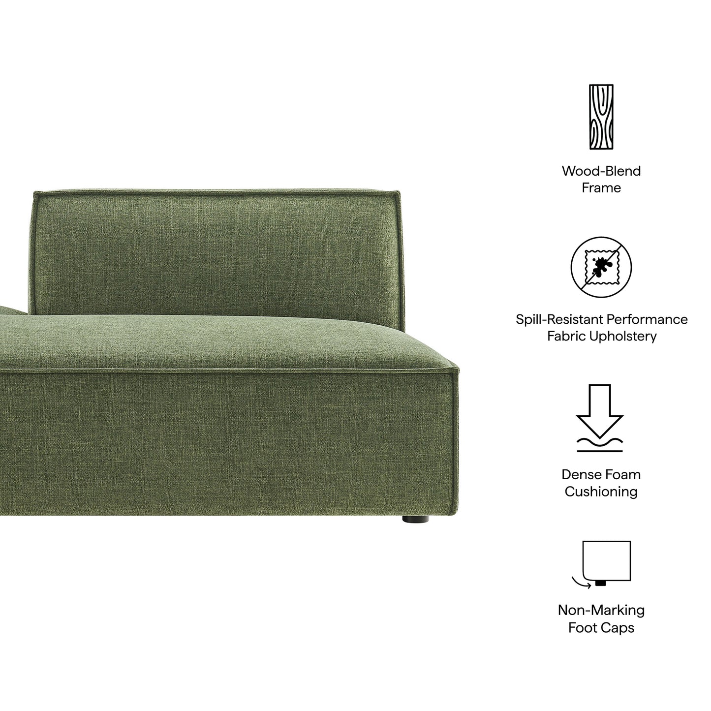 Atlas Performance Fabric Upholstered Left-Facing Armless Modular Chaise in Foliage