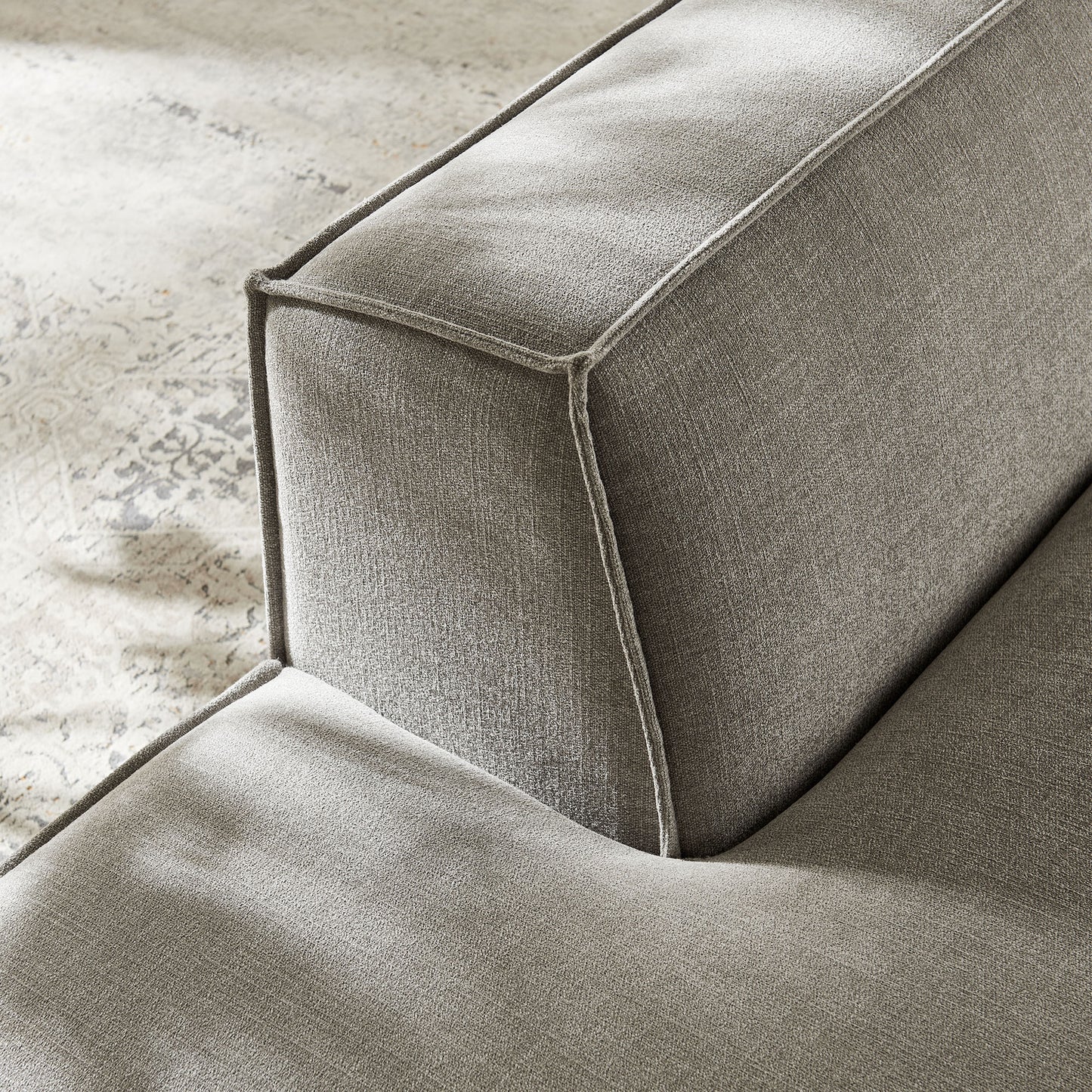 Atlas Performance Fabric Upholstered Left-Facing Armless Modular Chaise in Pewter
