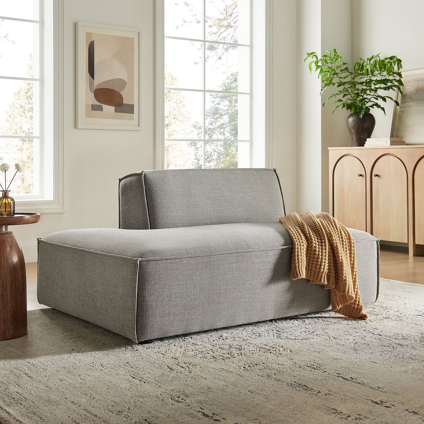 Atlas Performance Fabric Upholstered Left-Facing Armless Modular Chaise in Pewter