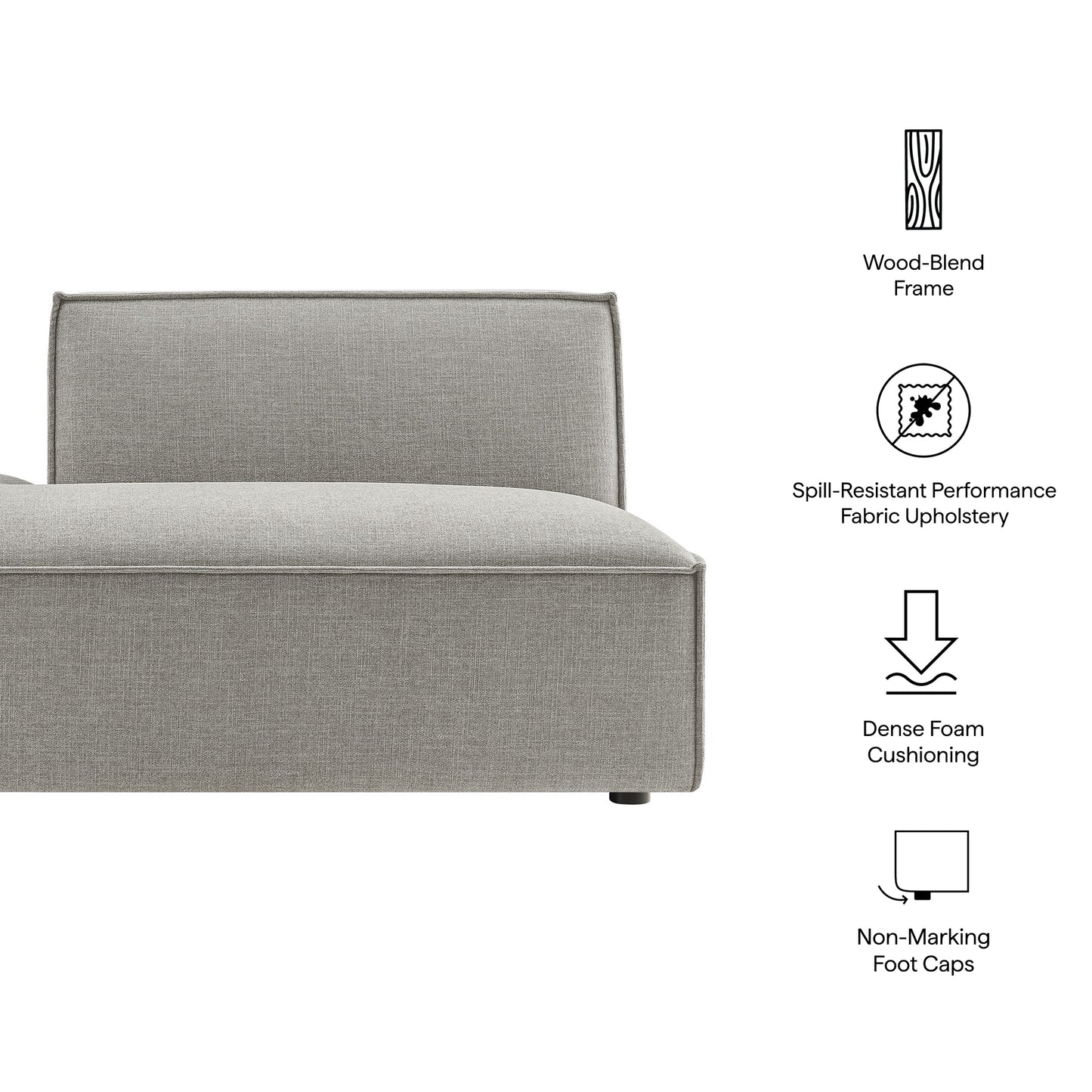 Atlas Performance Fabric Upholstered Left-Facing Armless Modular Chaise in Pewter