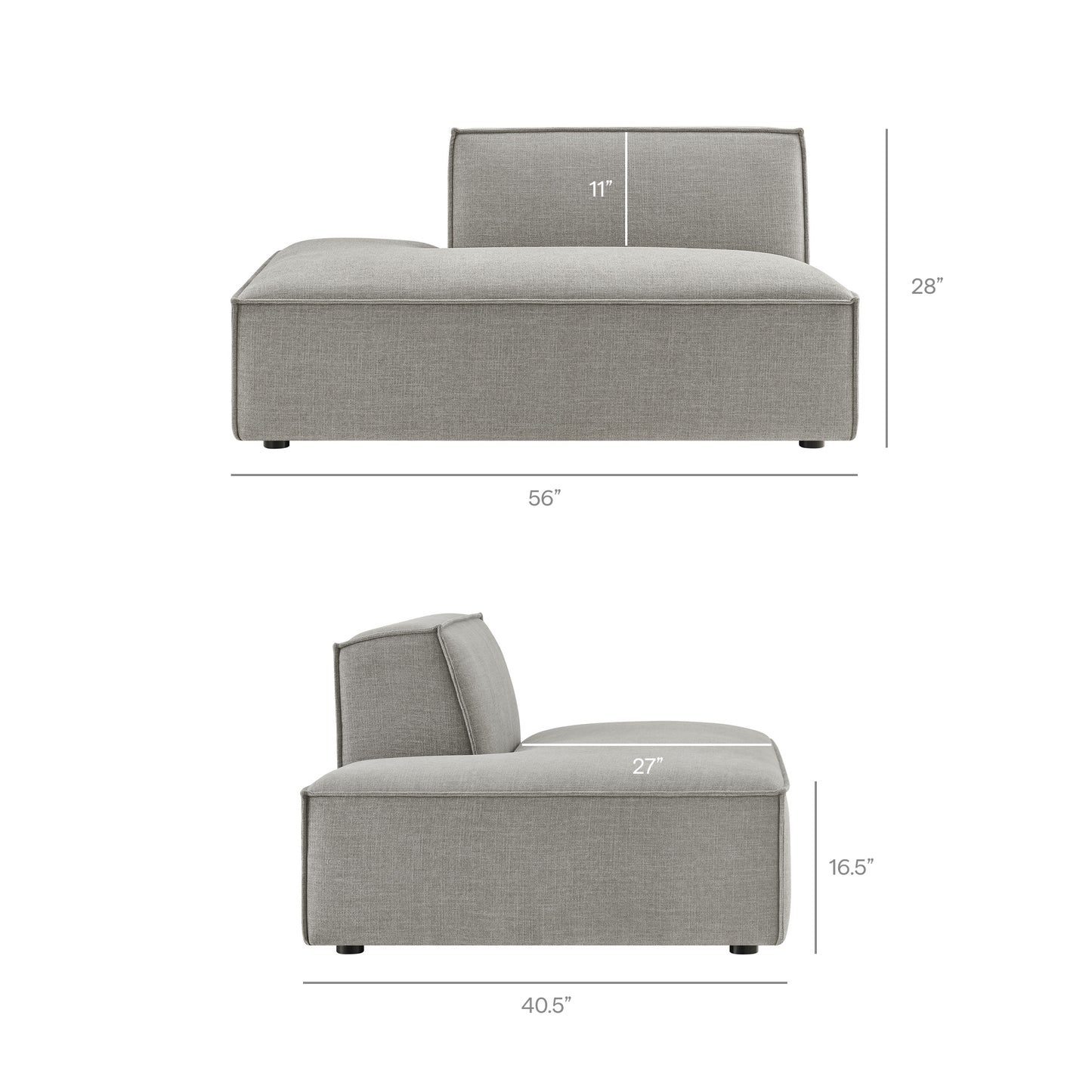 Atlas Performance Fabric Upholstered Left-Facing Armless Modular Chaise in Pewter