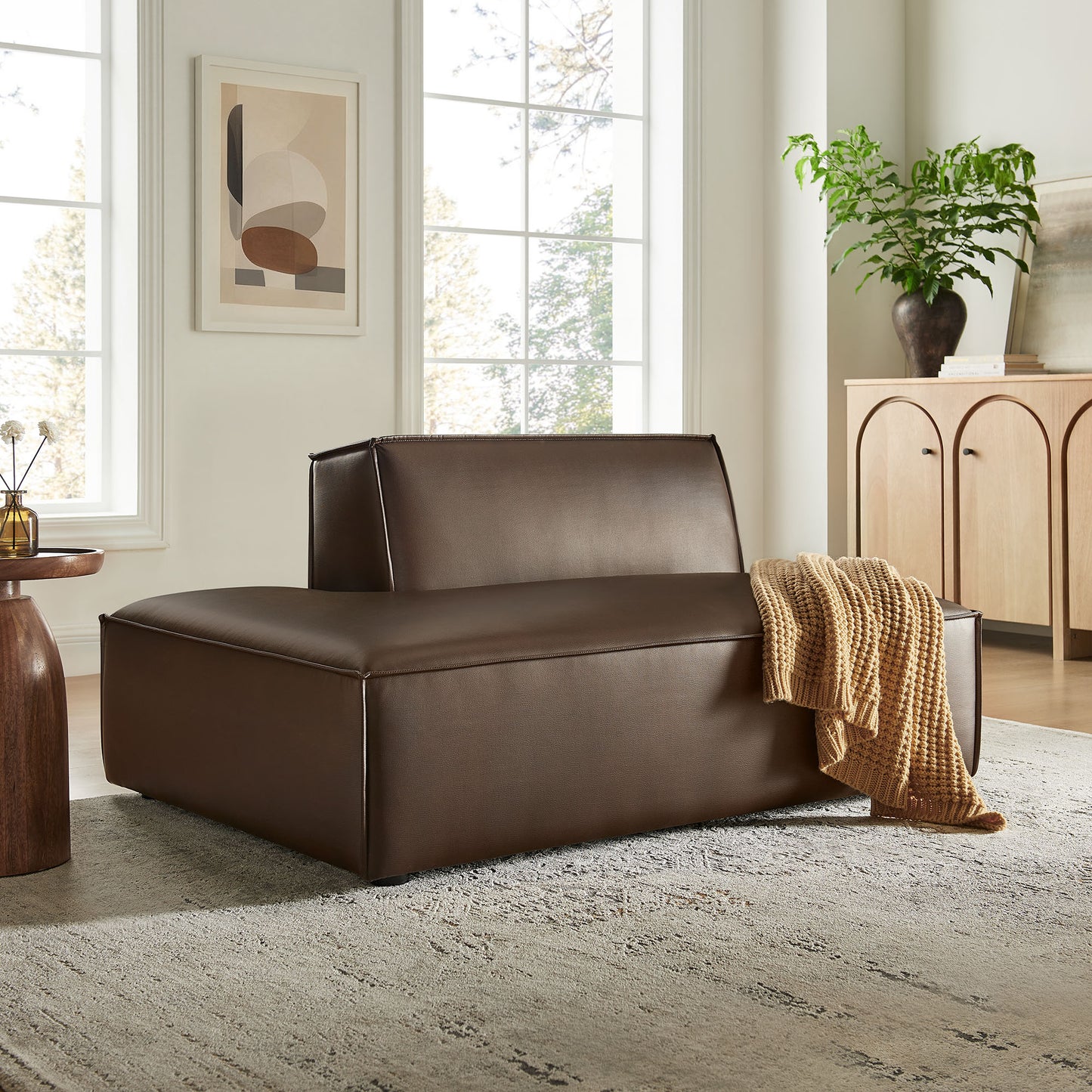 Atlas Vegan Leather Left-Facing Armless Modular Chaise in Espresso