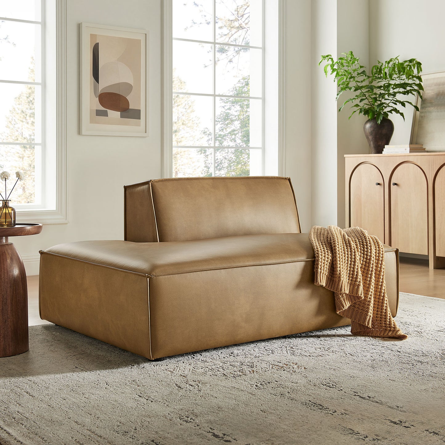 Atlas Vegan Leather Left-Facing Armless Modular Chaise in Toast