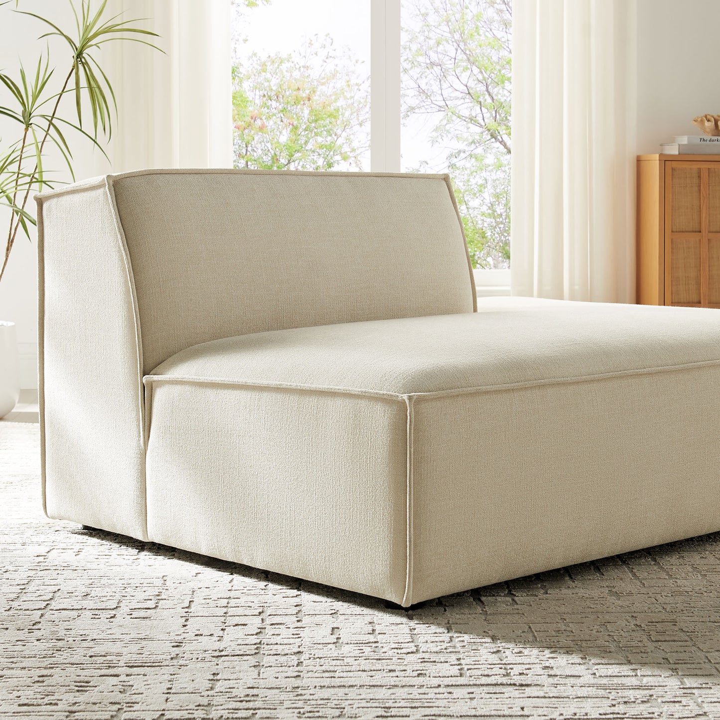 Atlas Performance Fabric Upholstered Right-Facing Armless Modular Chaise in Ecru