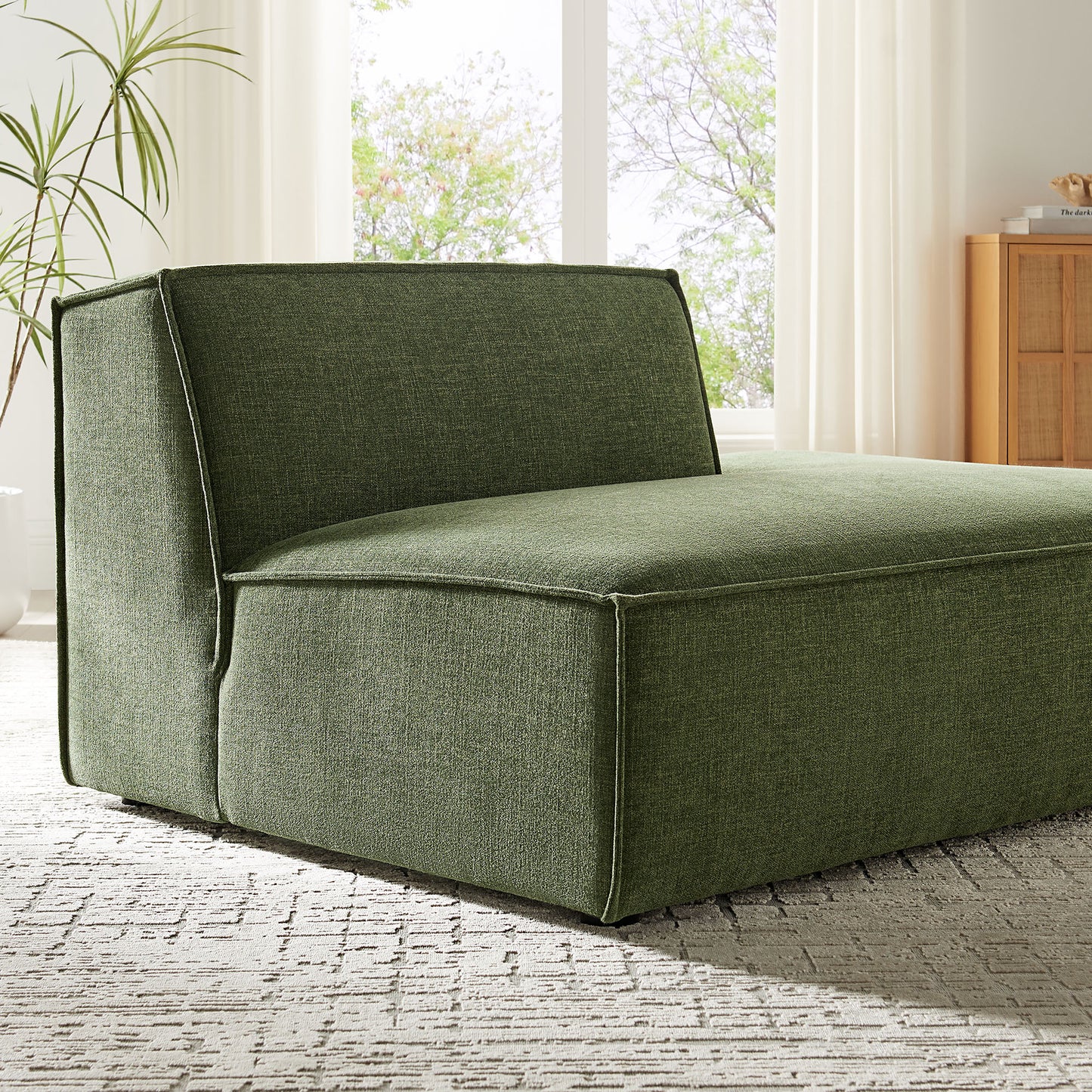 Atlas Performance Fabric Upholstered Right-Facing Armless Modular Chaise in Foliage