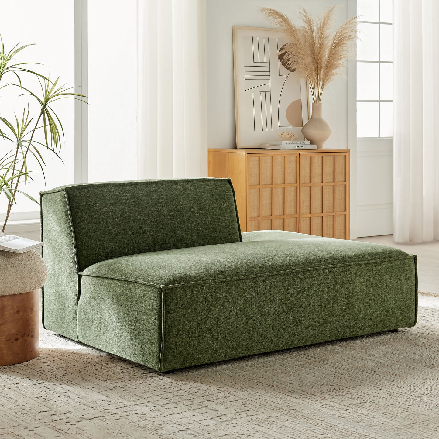 Atlas Performance Fabric Upholstered Right-Facing Armless Modular Chaise in Foliage