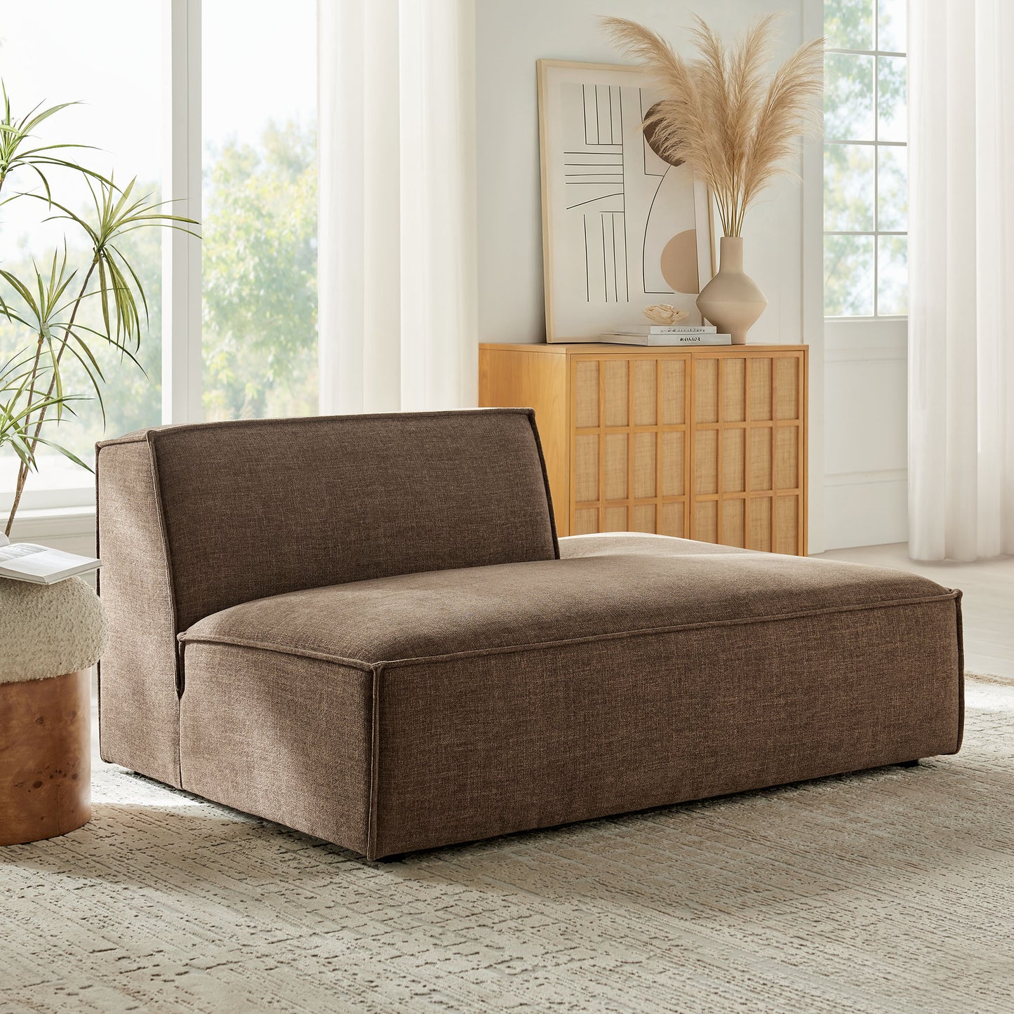 Atlas Performance Fabric Upholstered Right-Facing Armless Modular Chaise in Mocha