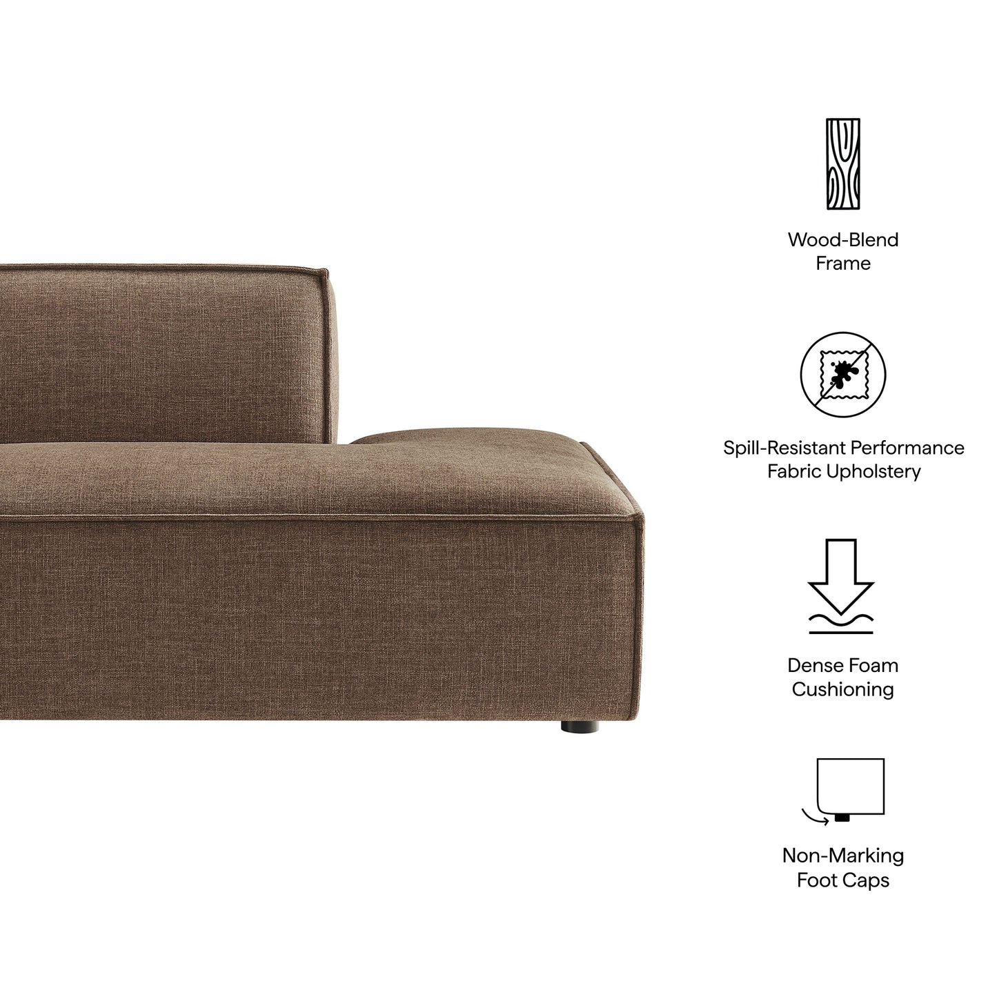 Atlas Performance Fabric Upholstered Right-Facing Armless Modular Chaise in Mocha