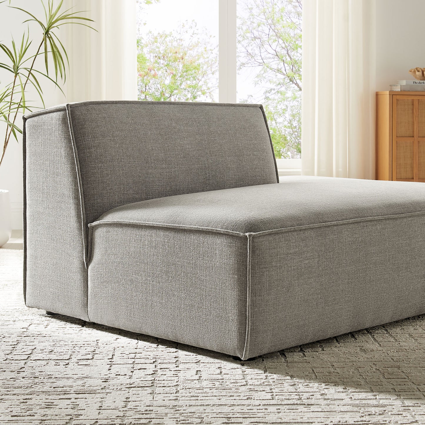 Atlas Performance Fabric Upholstered Right-Facing Armless Modular Chaise in Pewter