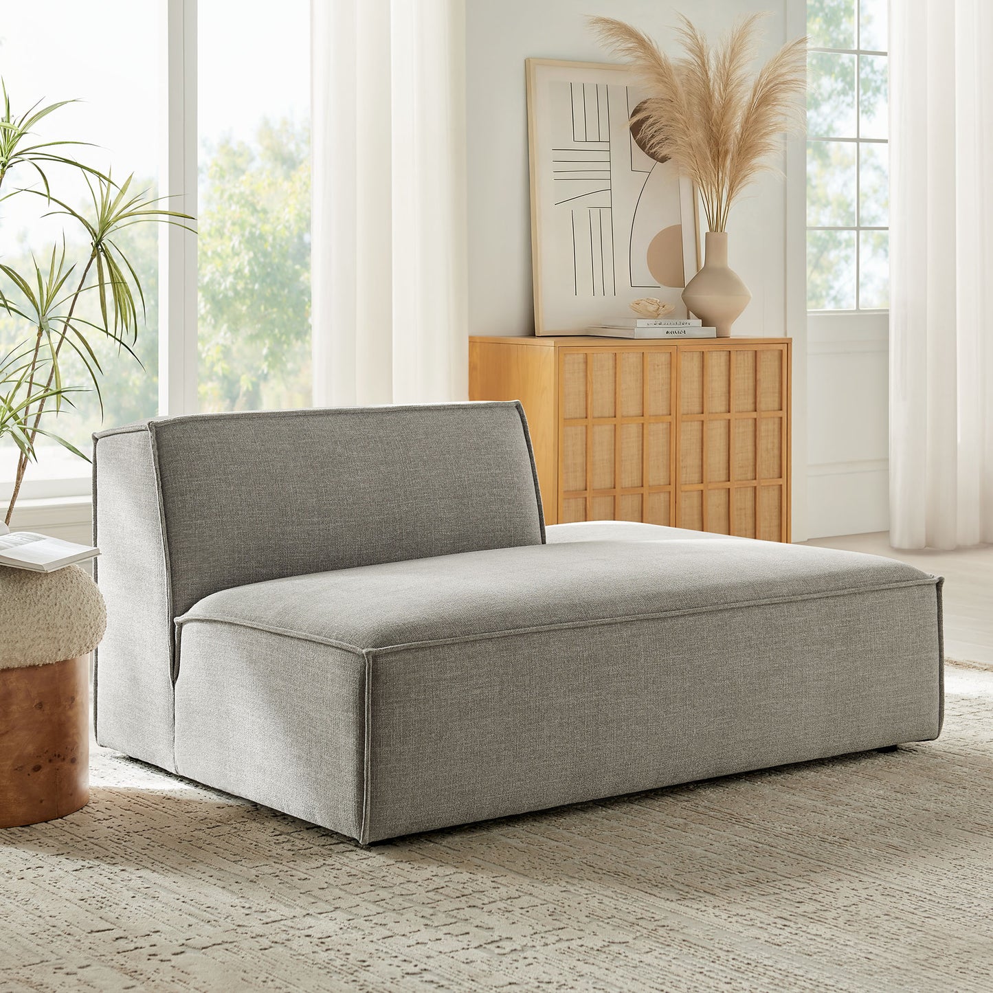 Atlas Performance Fabric Upholstered Right-Facing Armless Modular Chaise in Pewter
