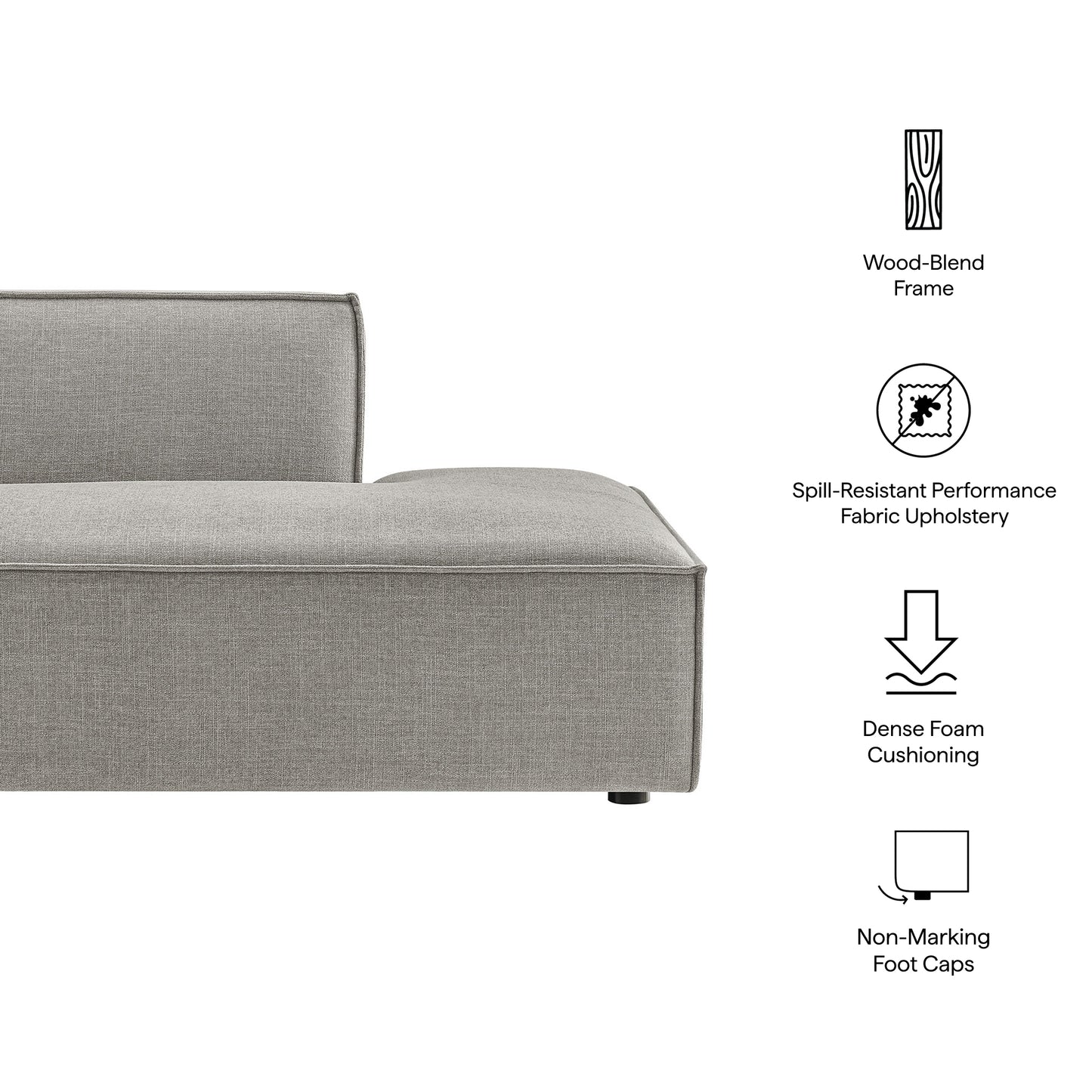 Atlas Performance Fabric Upholstered Right-Facing Armless Modular Chaise in Pewter