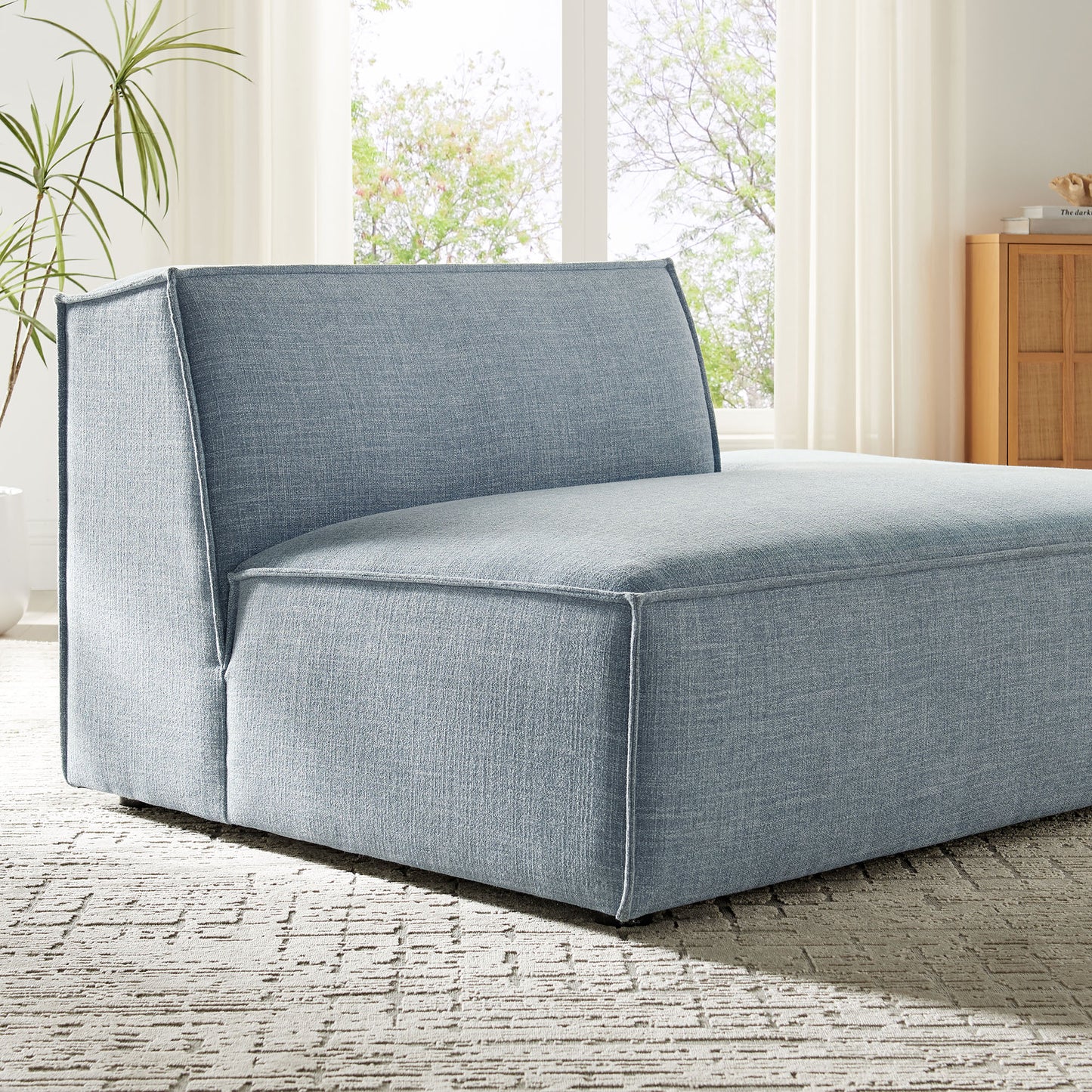 Atlas Performance Fabric Upholstered Right-Facing Armless Modular Chaise in Sky