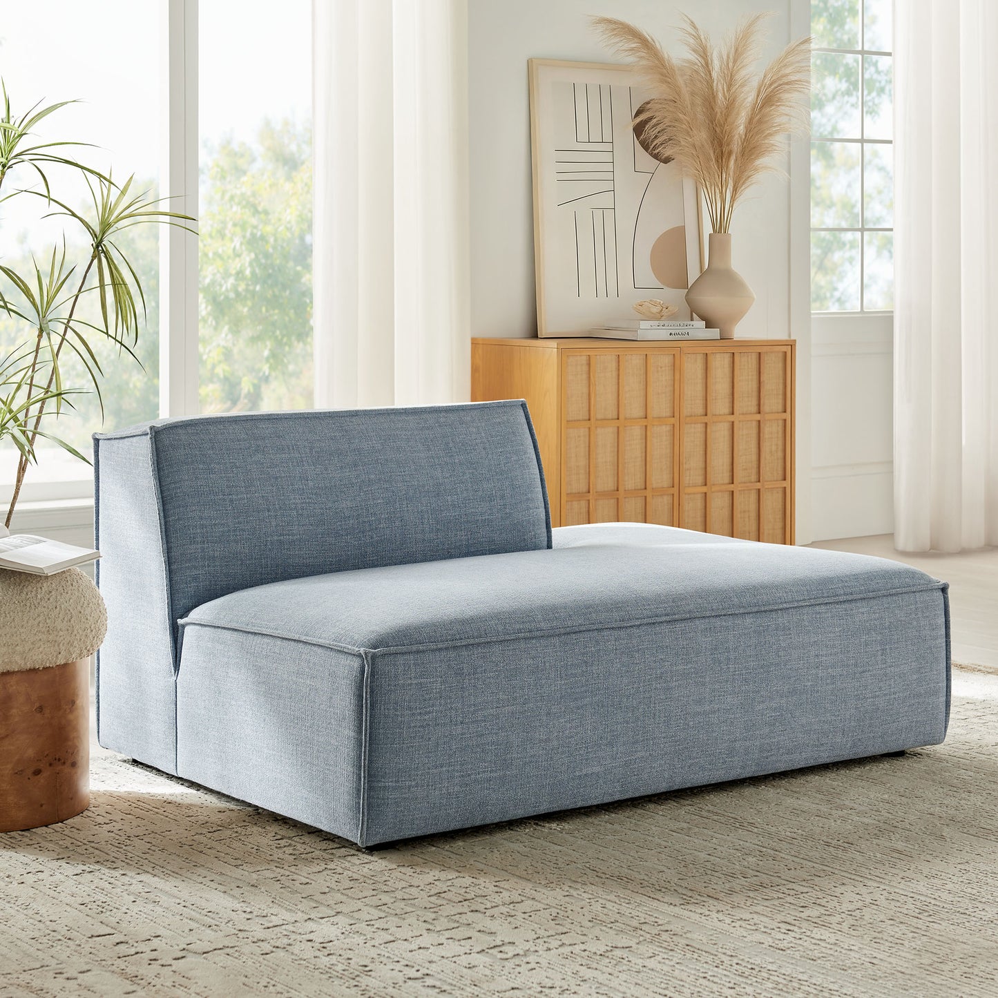 Atlas Performance Fabric Upholstered Right-Facing Armless Modular Chaise in Sky
