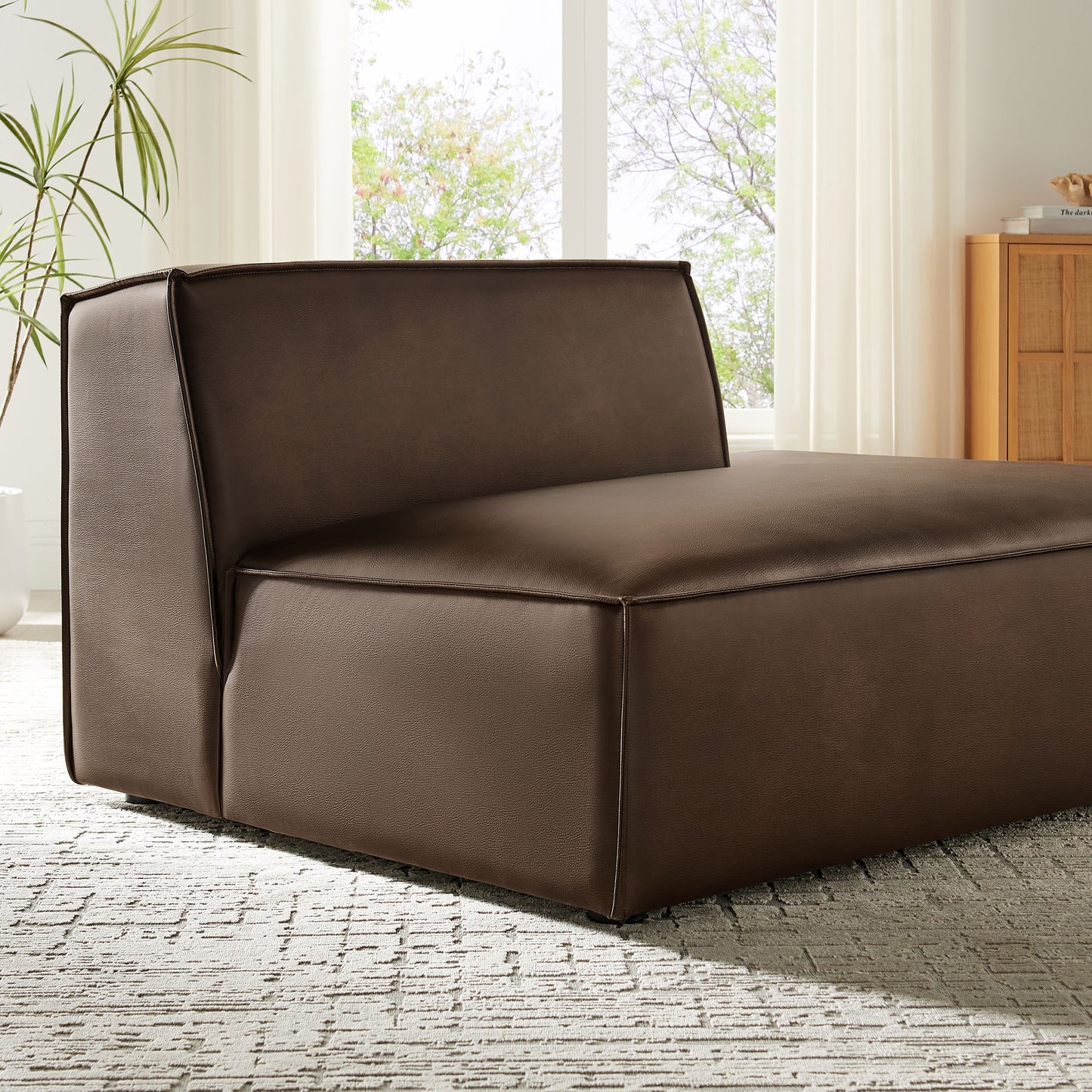 Atlas Vegan Leather Right-Facing Armless Modular Chaise in Espresso