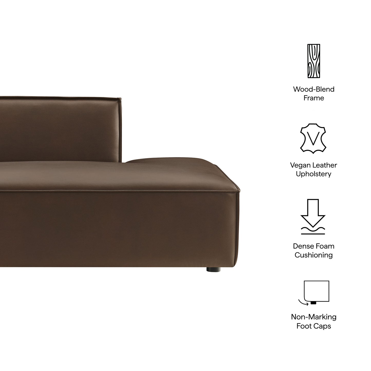 Atlas Vegan Leather Right-Facing Armless Modular Chaise in Espresso