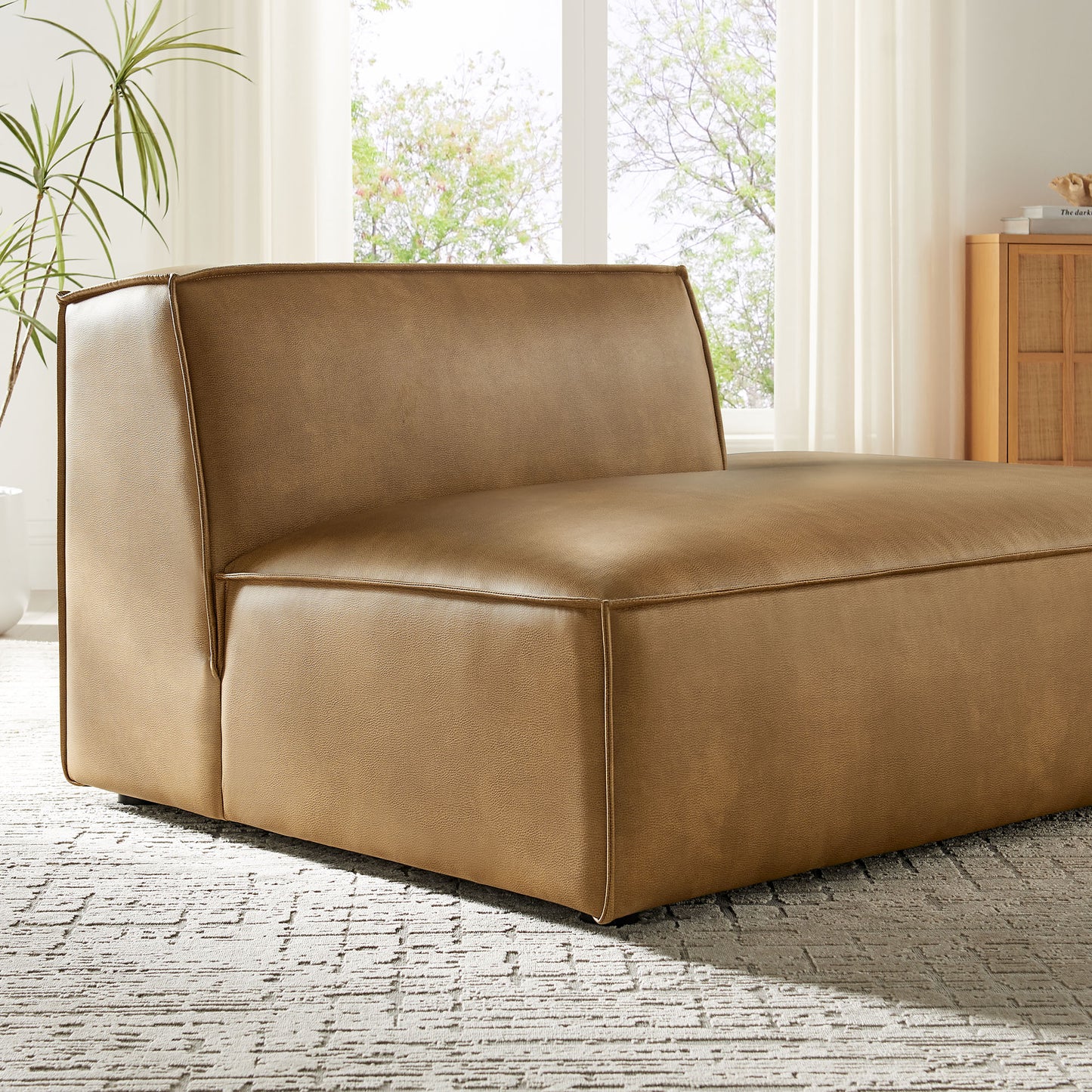 Atlas Vegan Leather Right-Facing Armless Modular Chaise in Toast